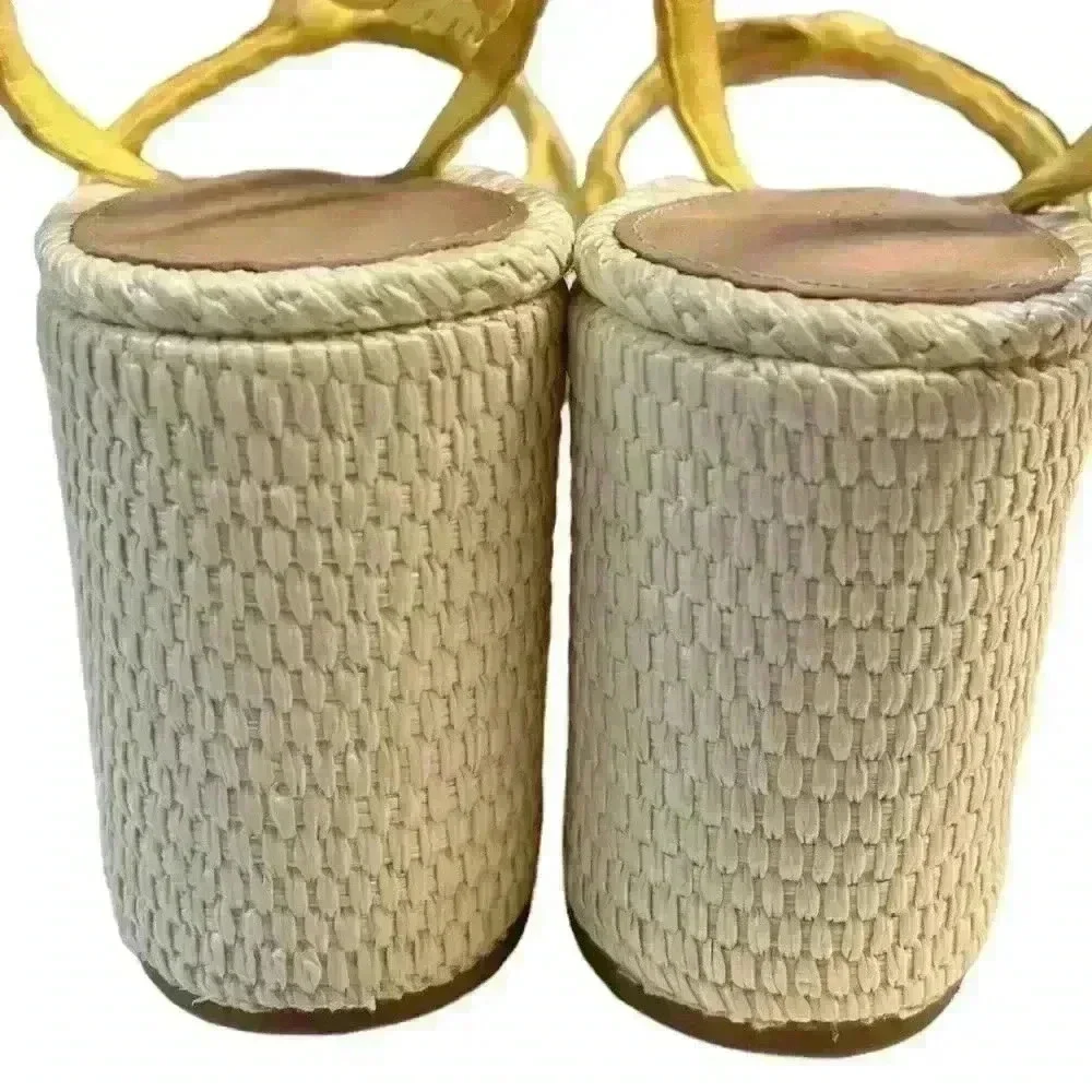 Antonio Melani Yellow Braided Leather Stacked Wedge Sandals 9.5
